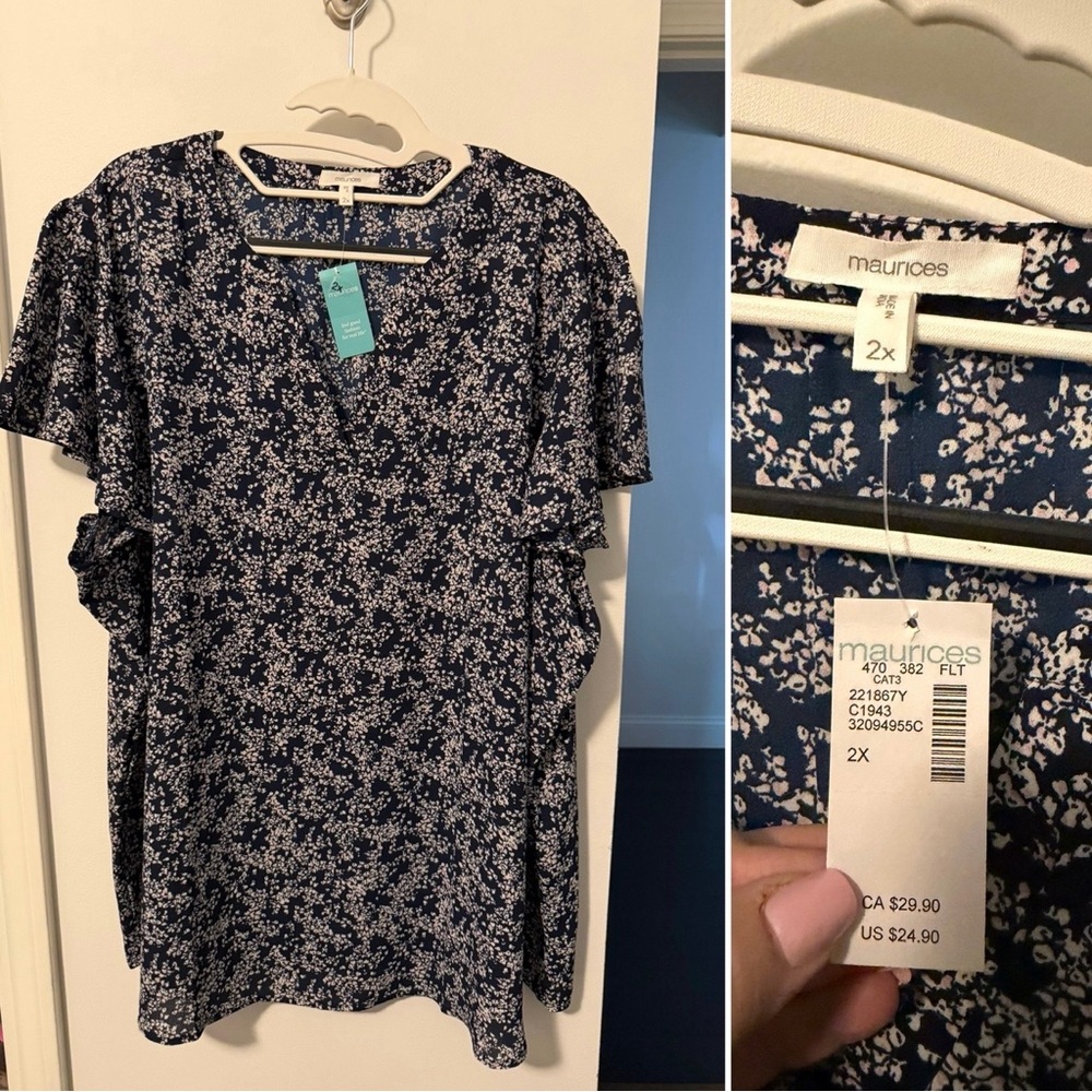 Maurices Women's Blue and White Floral Blouse